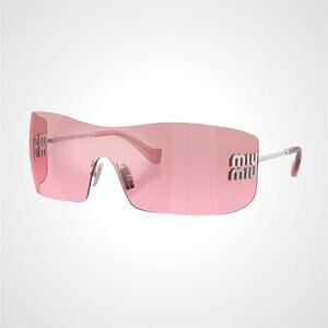 New MIU MIU Sunglasses Aube Silver Pink Mirror Rimless Wrap Authentic Womens
